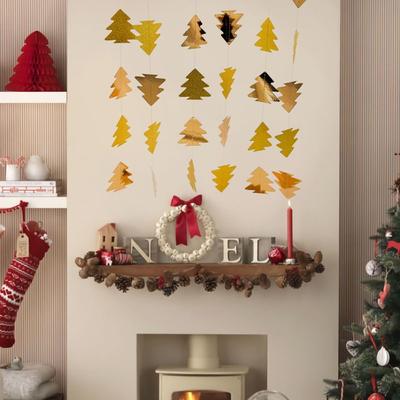 Green Christmas Tree Hanging Garland Festive Woodland Theme Christmas Tree Ornaments Reusable Paper Hanging Backdrop Decor
