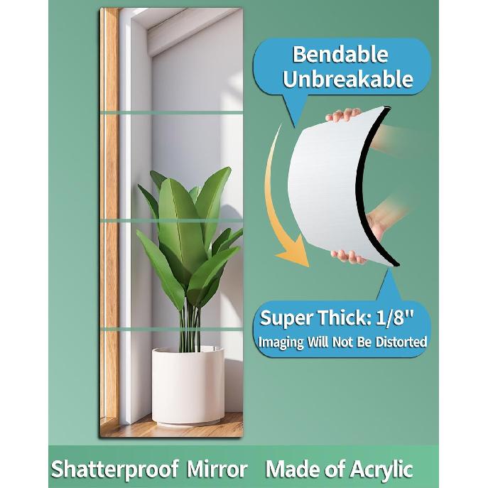 Shatterproof Wall Mirror Full Length for Bedroom, Acrylic Gym Mirrors For Home, Extra Thick: 0.12 inch, 12 x 12 inch x 4 Pcs, Workout Mirrors Safe
