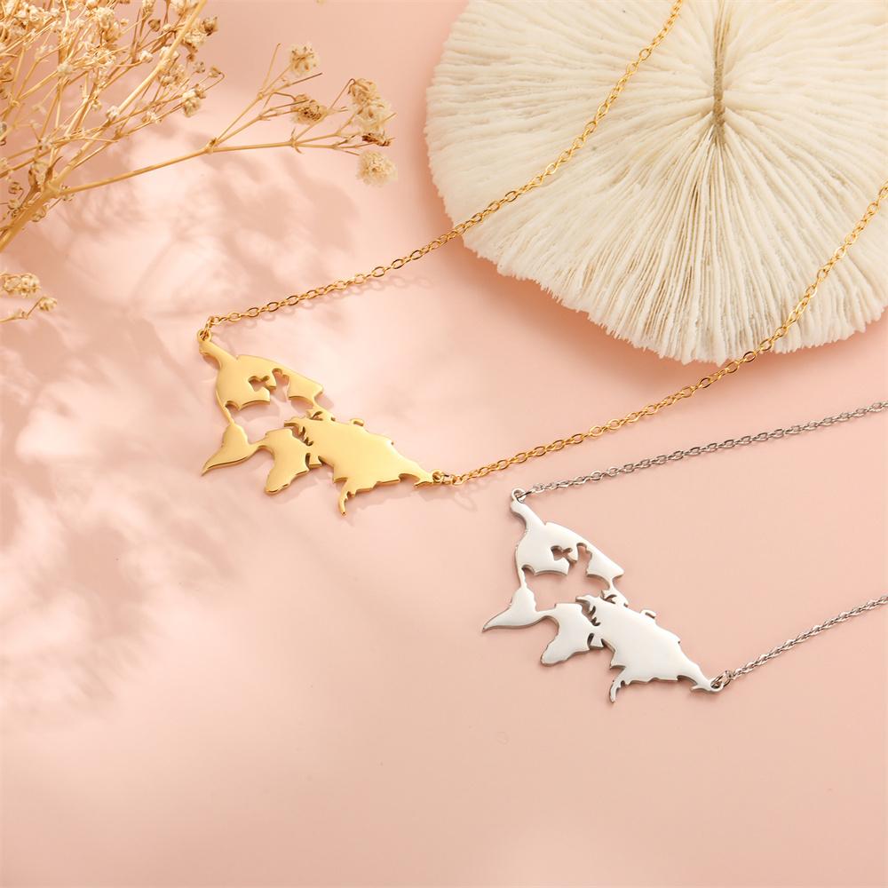  Globe World Map Outline Pendant Necklace for Women Stainless Steel Earth Day Worldwide Outdoor Traveler Jewelry Gifts