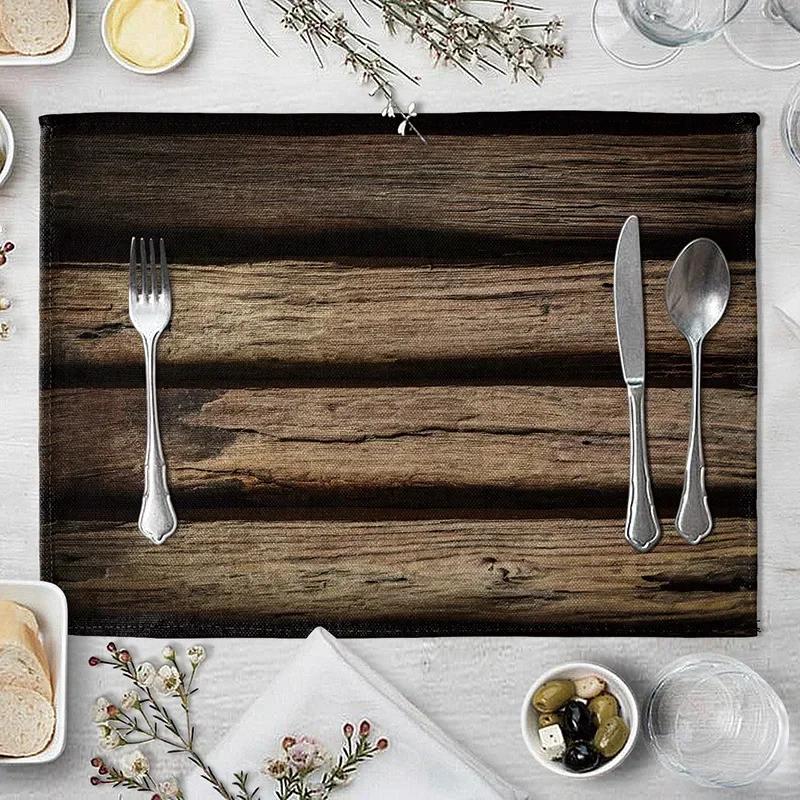 1PC Plate Mat Place Imitation Wood Grain Placemat Linen Pad 45*30cm For Dining Table  Non Slip Placemats Bowl Coaster