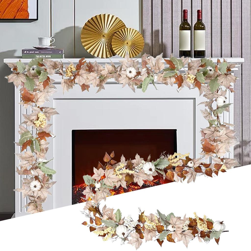 Halloween Garland For Mantle 5.9FT White Thanksgiving Pumpkin Autumn Garland Party Centerpieces For Bookshelf Kitchen Festival