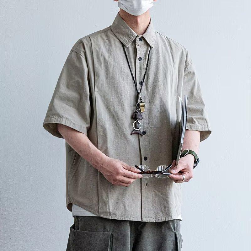 

Рубашка с короткими рукавами в стиле ретро в гонконгском стиле, мужская летняя японская свободная рабочая одежда, повседневная куртка с рукавами пять четвертей XL