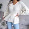 V-neck Tops Women Knitted Sweater Fashion Ruffles Long Sleeve Pullovers and Sweaters Ladies Jumper