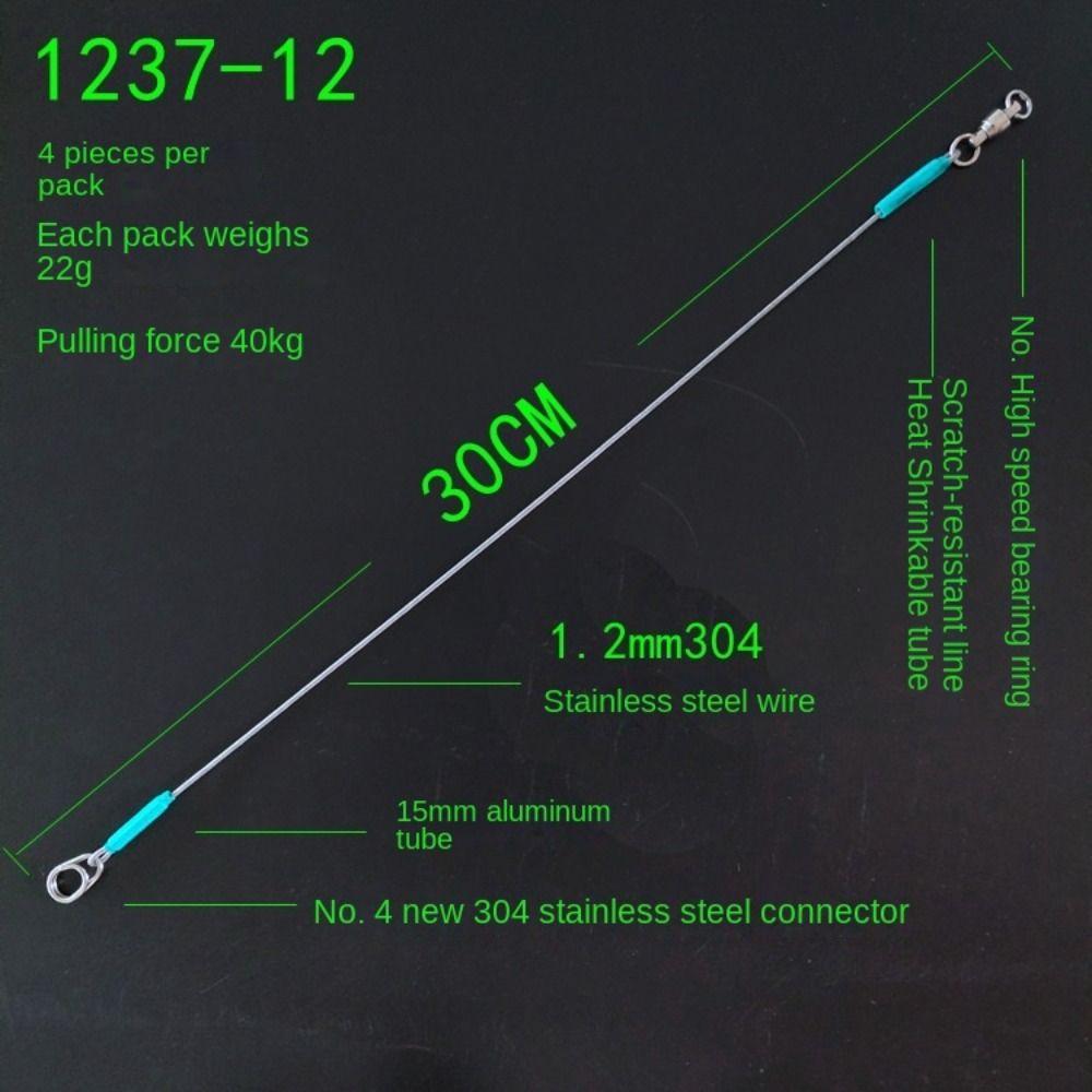 4PCS 7*7 strands Stainless Steel Wire Leader With Bearing Swivel & Clip Fishing Steel Core Leash Anti-bite Thread 4 Sizes