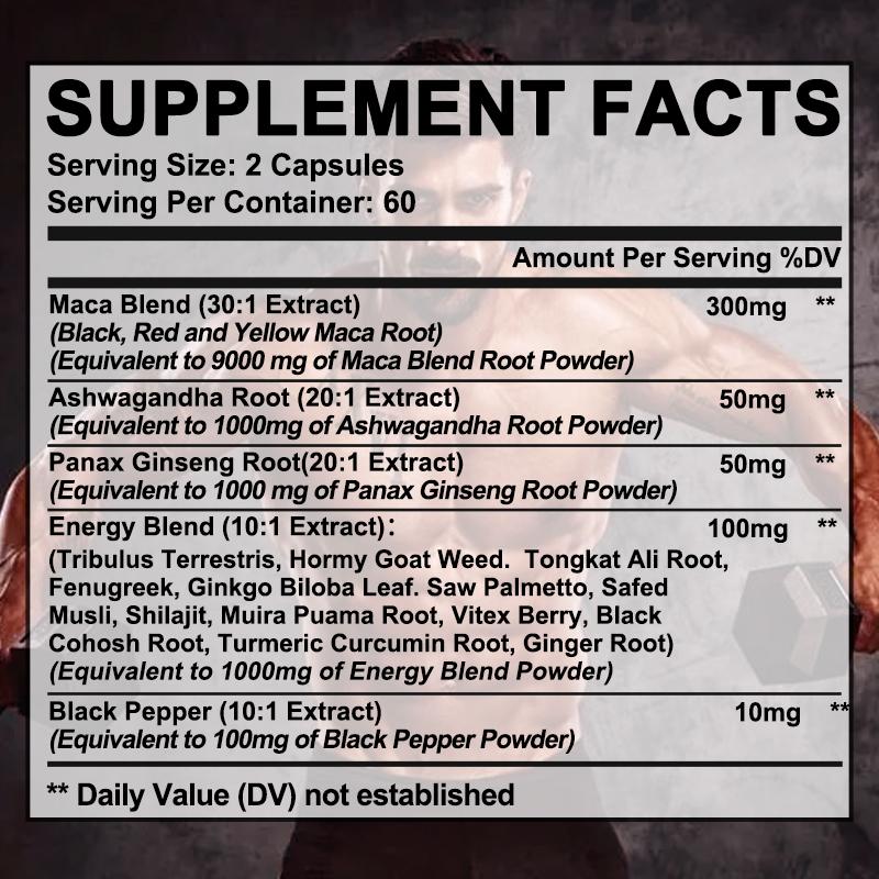 Maca, black pepper, ginseng root 12100mg 120 capsules