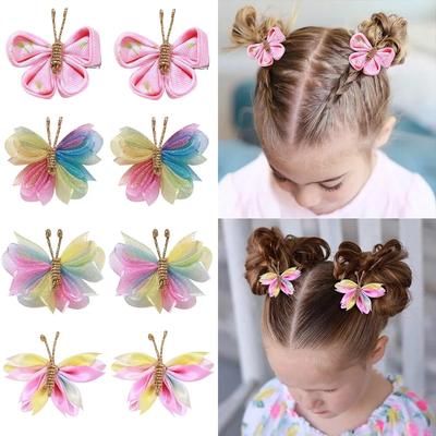 2 pezzi/set Fermaglio per Capelli a Farfalla Fermagli Floccati Sfumati Color Oro Carino Copricapo di Garza Accessori per Capelli Bambine Bambini Regalo