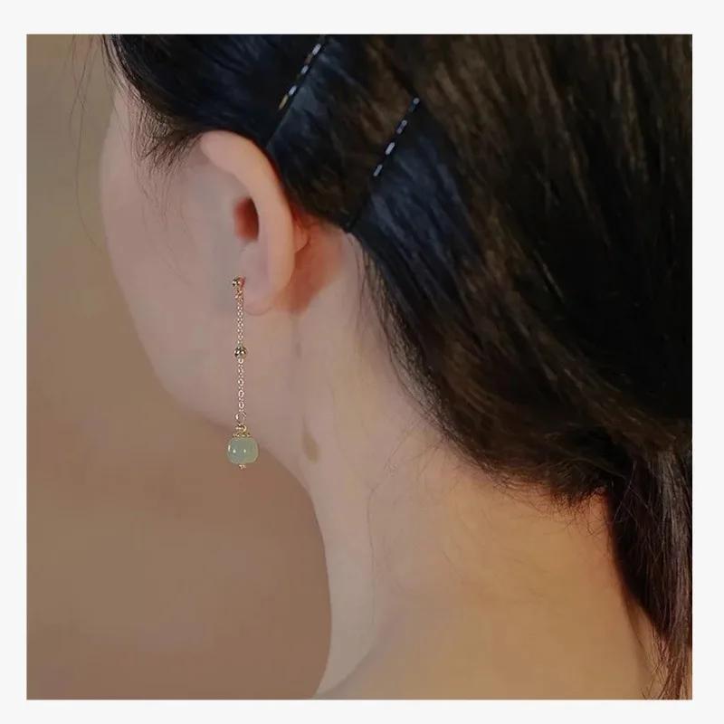 Fashion Jewelry For Women Girls Imitation Hetian Jade Pearl Drop Earrings Ancient Chinese Style Hanfu Cosplay Accessories Ethnic