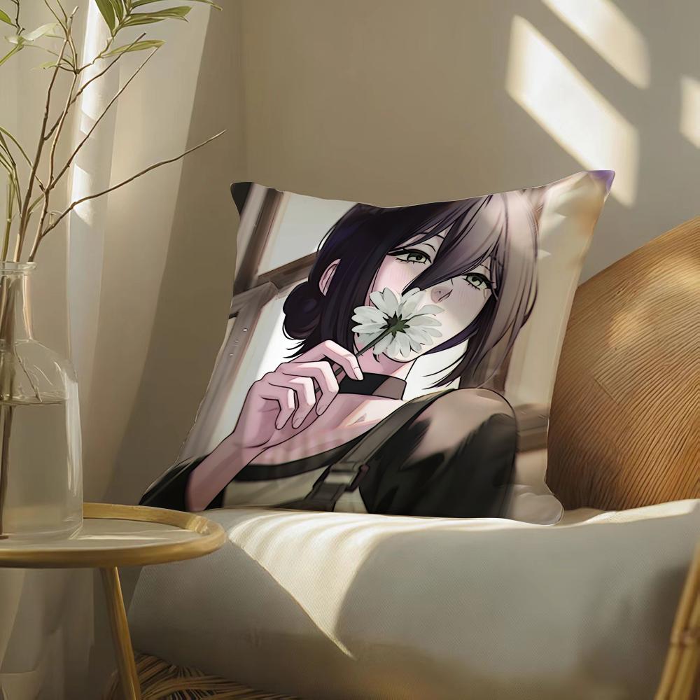 Anime C-Chainsaw Man Cushion Cover Soft Short Plush Pillow Cover Smooth Cozy Texture Aesthetic Cushion Case Home Decor