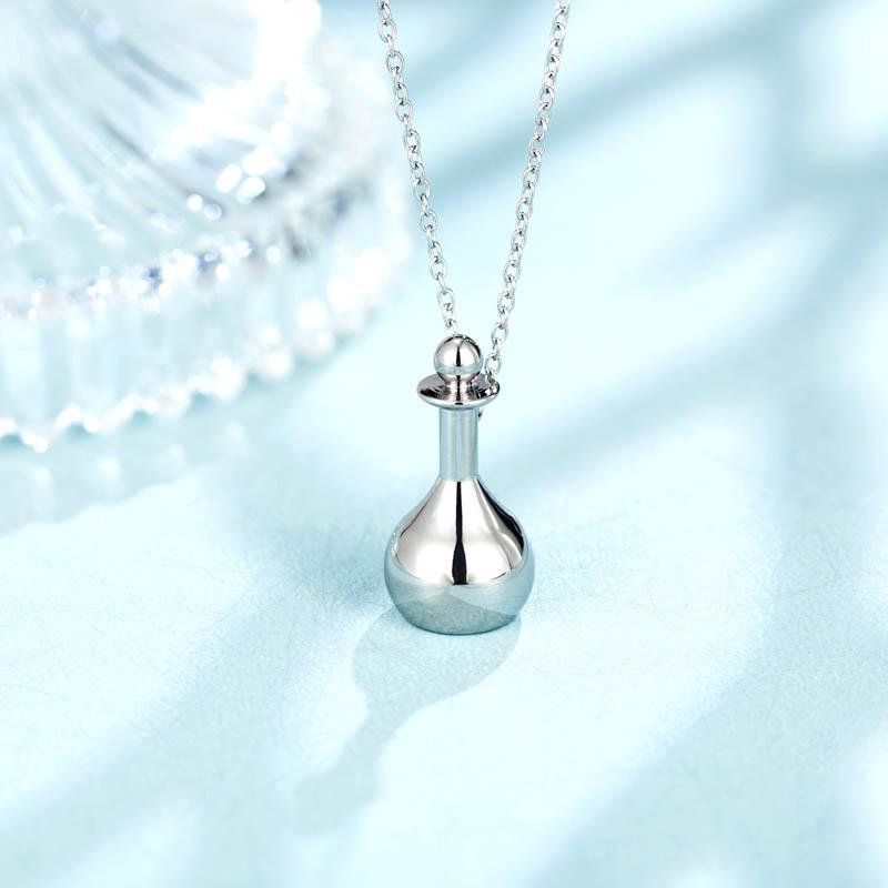 Elegant Summer Titanium Steel Perfume Bottle Pendant Necklace for Women - Simple, Niche Design, Non-Fading Jewelry