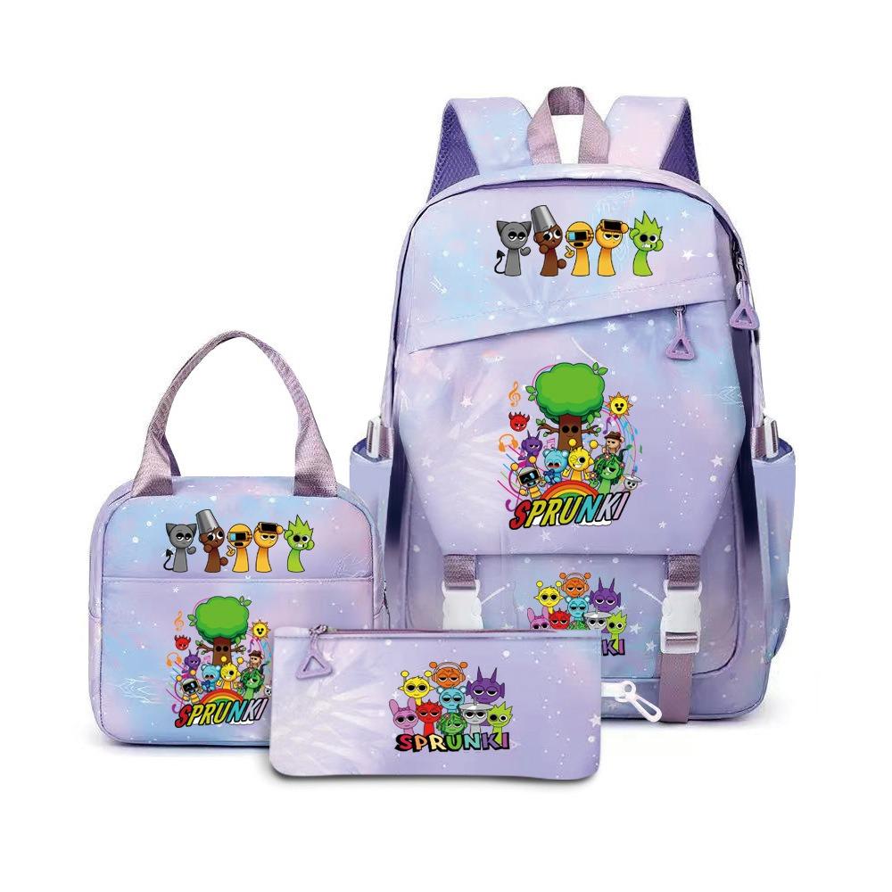 Rhythm box music game heat transfer backpack Sprunki pink schoolbag portable lunch bag stationery pencil case D