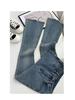 Women's High Waist American-Style Retro Flared Jeans - Elastic Slim Straight Horseshoe Trousers with Raw Edge Finish