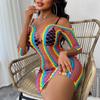 Women's Plus Size Lingerie Women Sexy Lingerie High Elastic Mesh Rainbow Swimsuit Hollow Fishing Net Sexy Tight Color