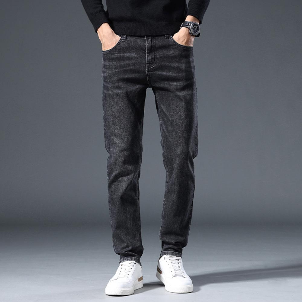 Jeans Men's Spring and Autumn New Fashion Slim Straight Pants Men's Trendy Brand Elastic Denim Commuter Velvet Trousers