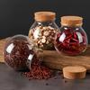 Transparent Glass Storage Jar with Cork Lid Airtight Seal for Tea Dry Food Round Canister
