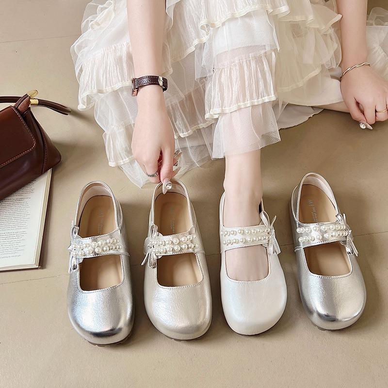 Thick-soled Inner Height Increase Silver Single Shoes Women's New Summer Skirt Mary Jane Evening Small Leather Shoes