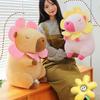 Adorable Pink And Brown Sunflower Capybara Plush Toy Soft Pillow For Kids And Girls