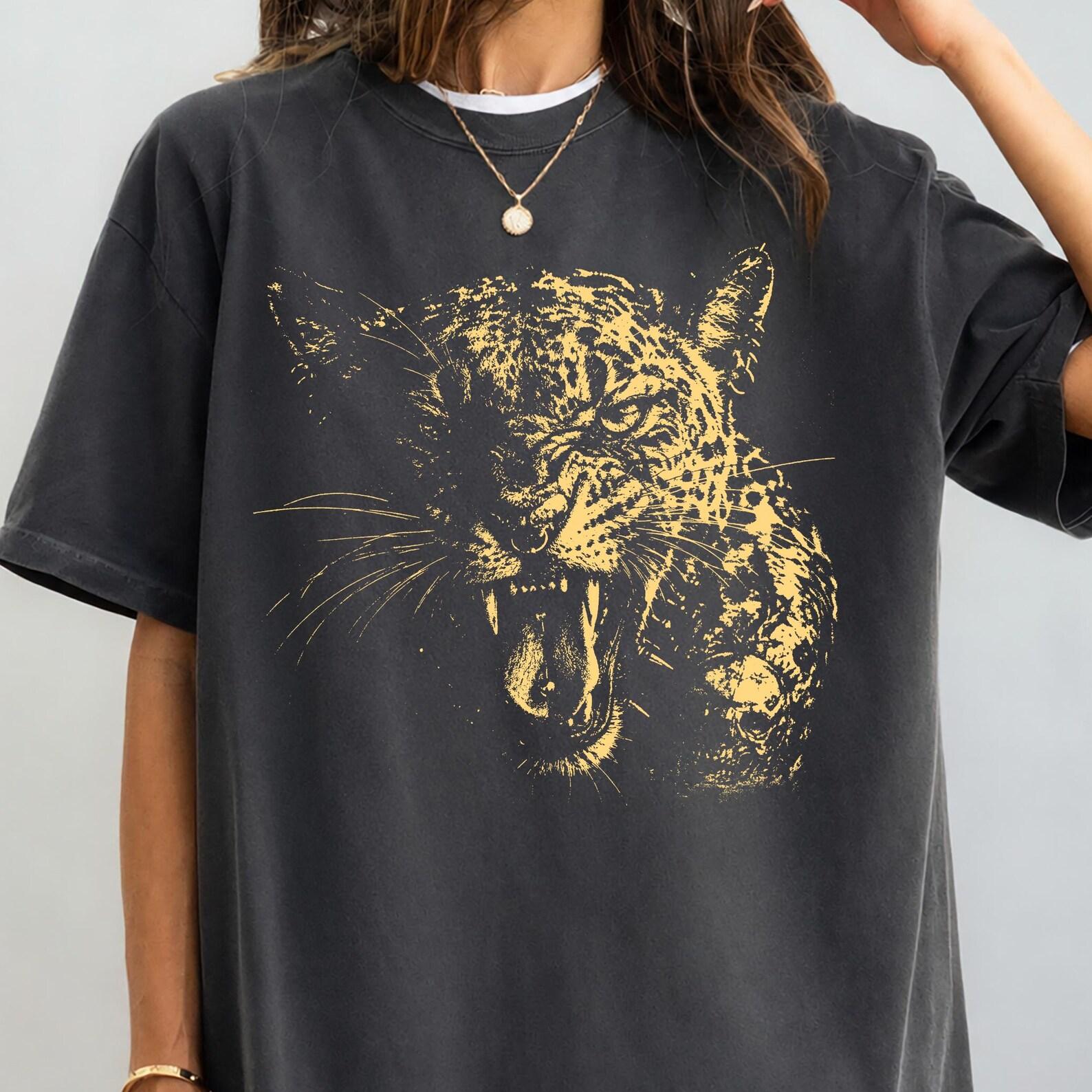 Jungle Leopard Shirt, Vintage Big Cat Graphic Tee, Retro Wildlife Animal Shirt, Jungle Predator Nature Lover Gift, Dark Safari Nature Style S