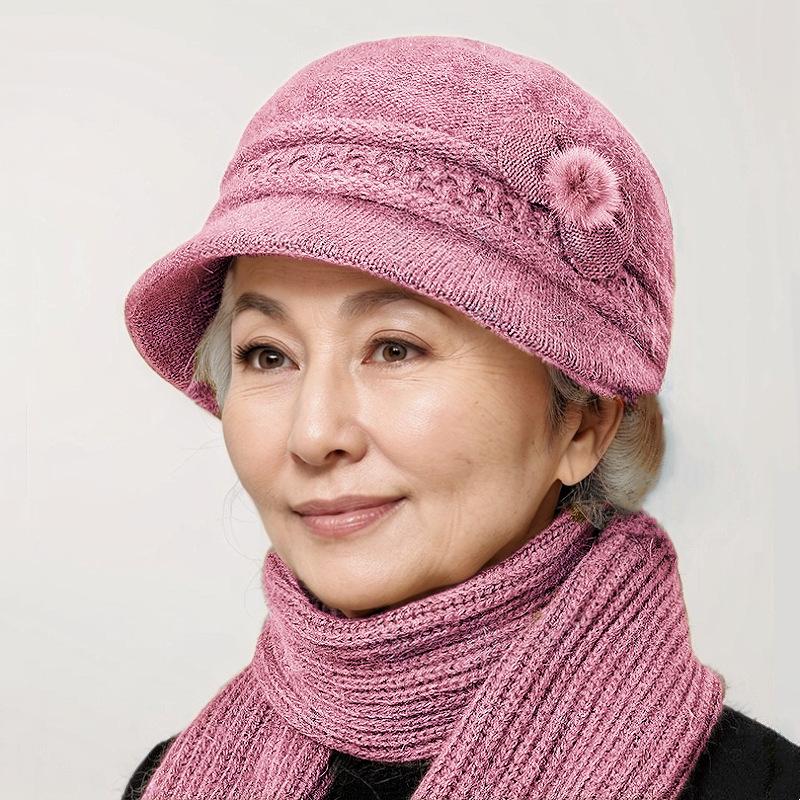 Damen Herbst- & Winter Strickmütze und Schal Set aus Wolle für Mittelalte & Ältere