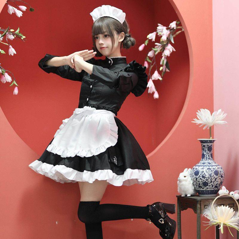 Chinese Style Kung Fu Maid Outfit for Women, Plus-Size Long-Sleeve Maid Cosplay Costume Performance Outfit