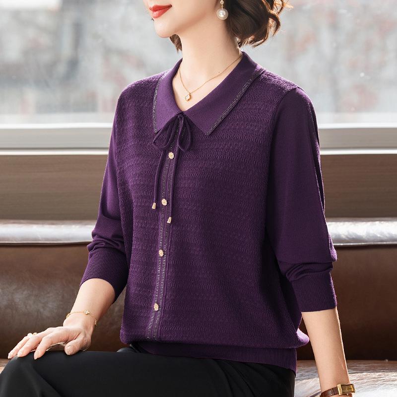 

2026 Stylish Knit Long-Sleeve Sweater for Middle-Aged and Elderly Women 4XL (145-160 jin)
