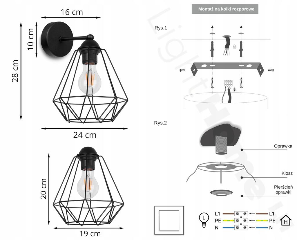 ELEGANT RETRO WALL LAMP WIRE BLACK LOFT
