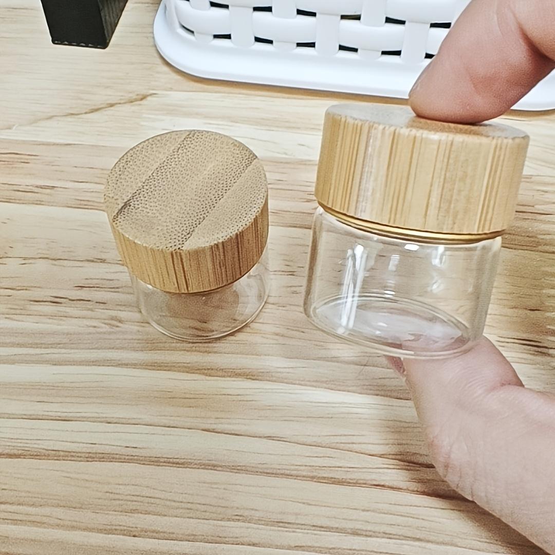 

2Pcs Bamboo and Wood Cover Mini Transparent Glass Bottle, Suitable for Travel, Picnic, Camping, Kitchen Portable Container