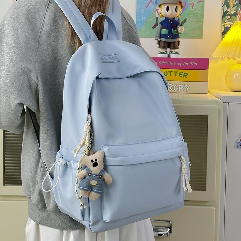Schoolbag female ins Japanese sweet girl tide casual backpack simple solid color junior high school college student schoolbag