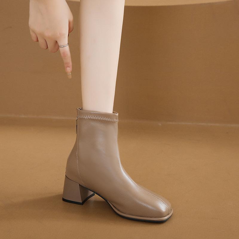 French Thick Heel Small Short Boots Women's 2025 New Martin Boots Fashion Soft Leather Square Head Versatile Medium Boots Fashion Boots
