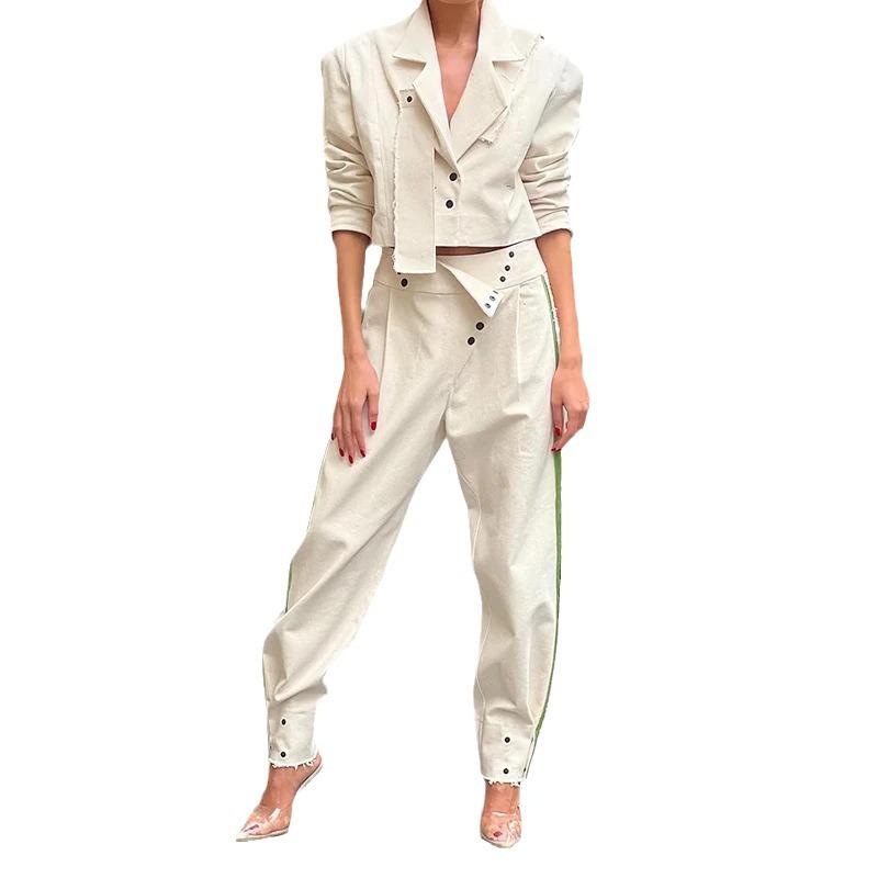 2023 Autumn Solid Color Lapel Blazer and Trousers Set