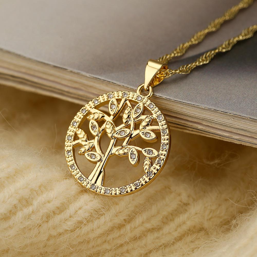NEWBUY Trendy Zlatá Barva Dutý Design Strom Života Přívěsek Řetízek z Nerezové Oceli Náhrdelník Šperky s AAA Kubickým Zirkonem Pro Ženy Bijoux