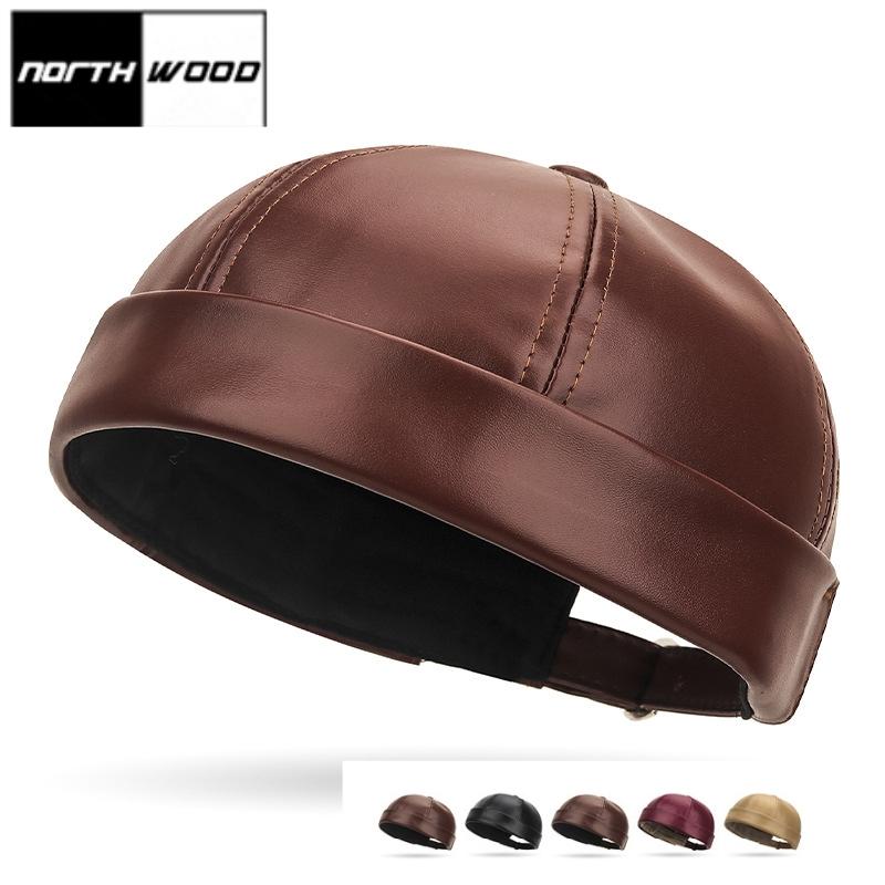 Northwood All Seasons PU Leather Tang Hat for Men Women Fashionable Retro Elegant Simple Melon Skin Faux Leather Landlord Hat