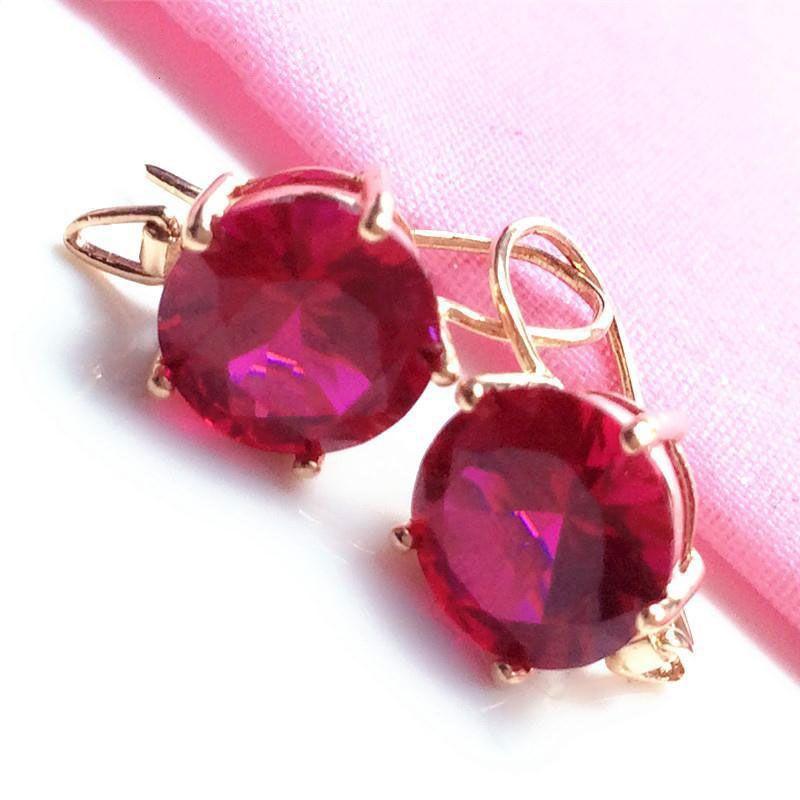 Exquisite Russian Purple Gold Round Stud Earrings, Foreign Style Shining Temperament, Egg Surface Redstone Earrings Plated With Rose Gold Jewelry