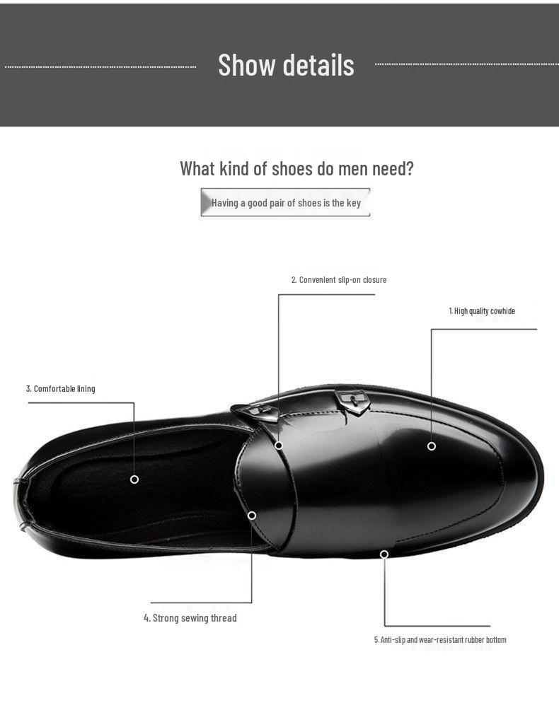 Men's Business Casual Double Buckle Pointed Toe Leather Monk Shoes - Shiny English Style Formal Footwear.