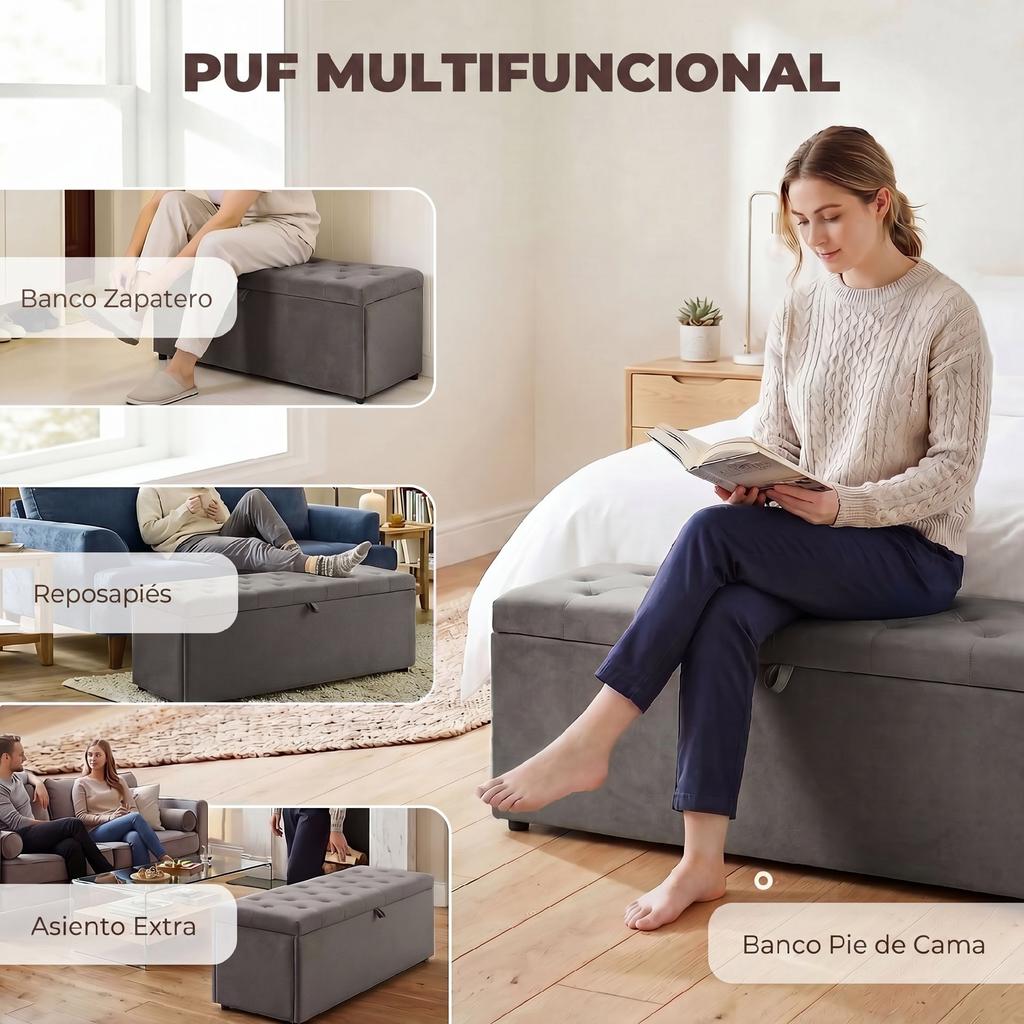 Storage Pouffe, Storage Bench 141L 137x41x42 cm Upholstered in Velvet Storage Chest Load 240 kg Grey