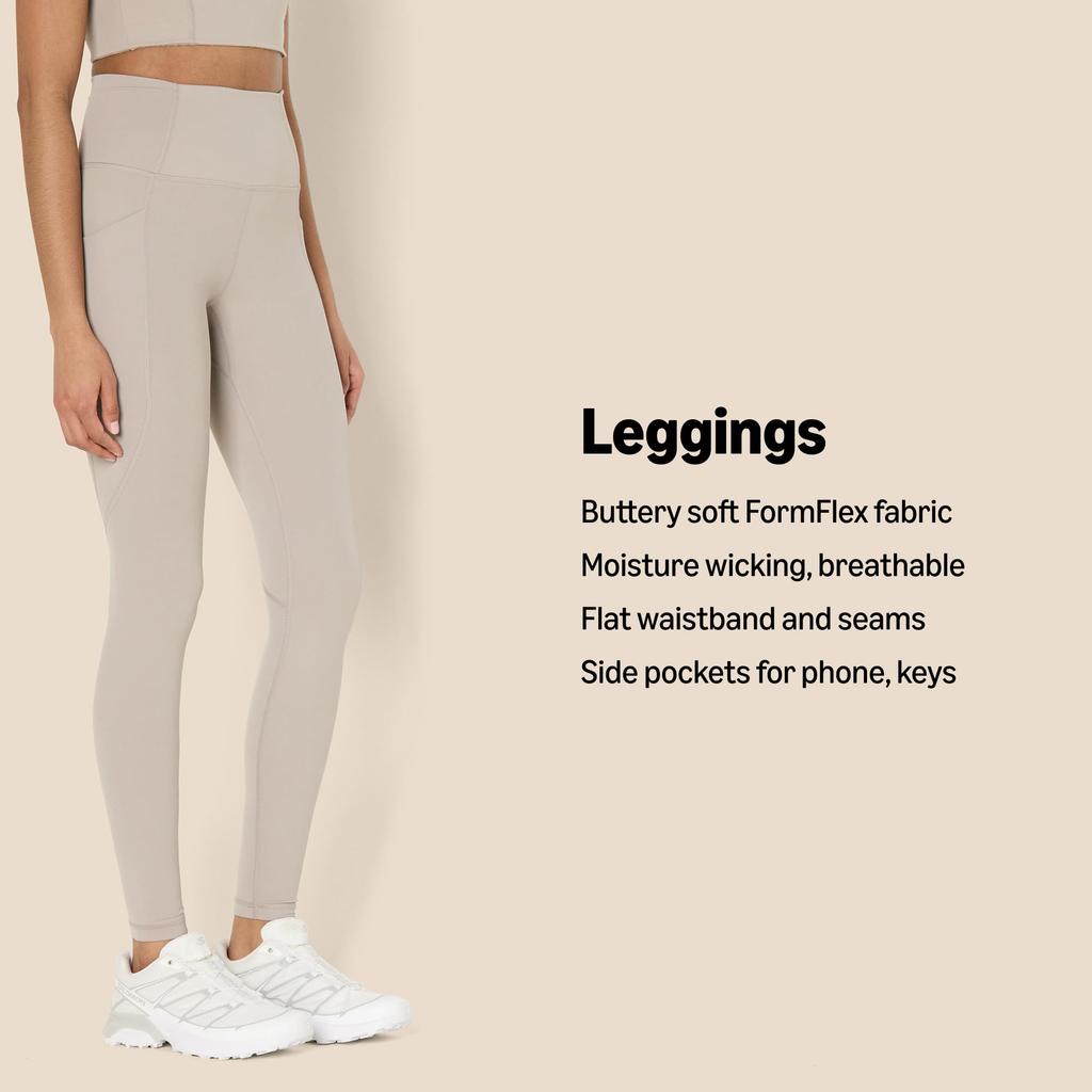 Amazon Essentials Taupe Long Length with High Super Perfect for and the Size L Women's Leggings, Pockets, Waist, Moisture-Wicking Fabric, Breathable,