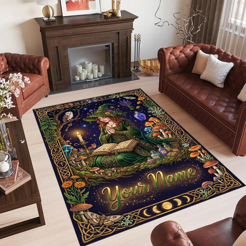 Witchcraft Theme Crystal Velvet Rug Personalized Custom Name Text Soft Floor Mat Home Decor