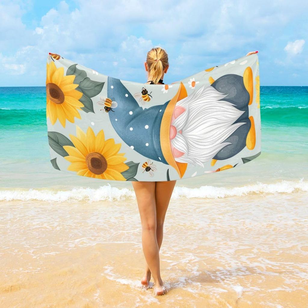Artistic Green Palm Leaves Beach Towel, Black Tropical Pattern Quick Dry Absorbent, Lightweight Sand Free Travel Pool Essentials