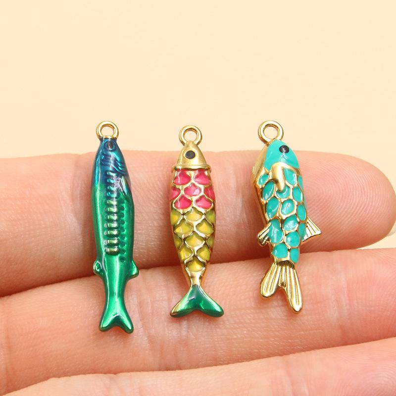 Ocean Style Colorful Enamel Koi Fish Stainless Steel Pendants for DIY Necklace and Bracelet Charms