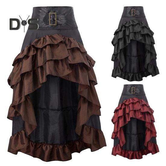 Dámská sukně Vysoký pas Nepravidelný volán Patchwork Barevně ladící Retro Roztroušený středověký královský styl Dámská maxi sukně funkční kostým