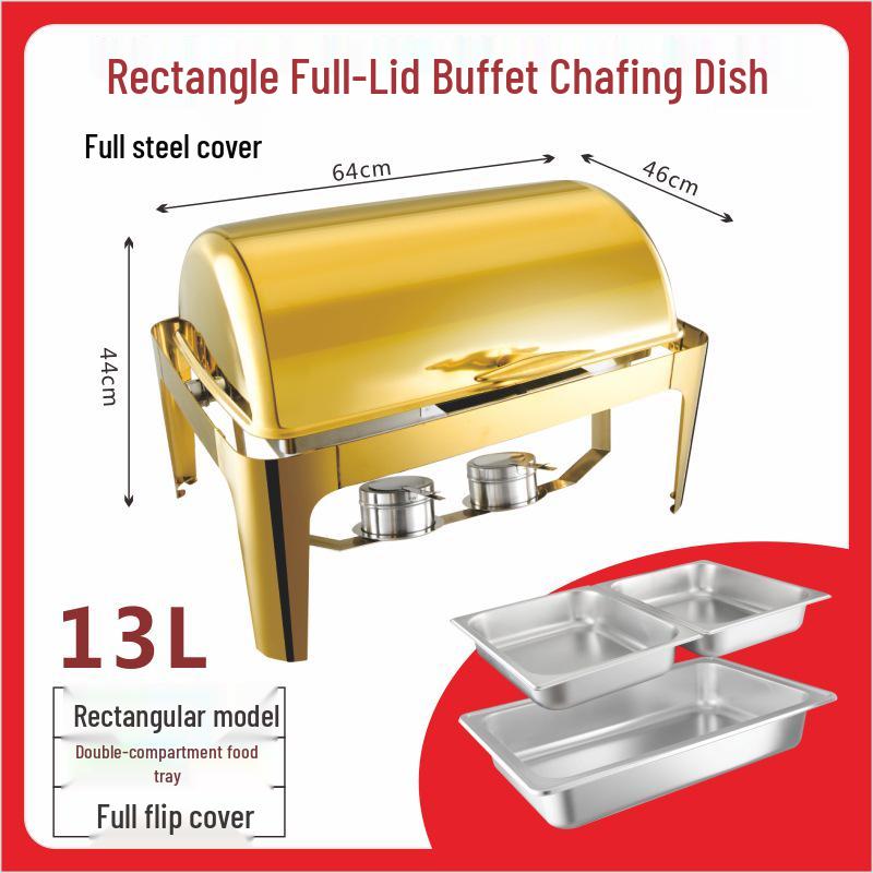 Gold-Plated Stainless Steel Chafing Dish with Glass Lid