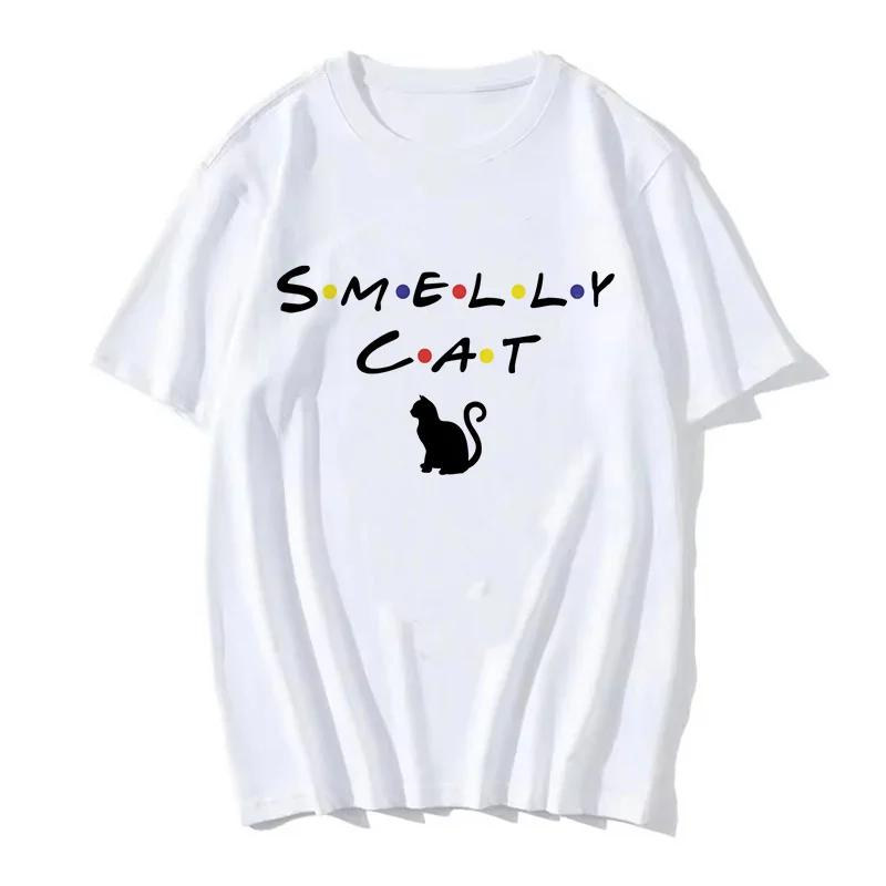 90s Women T Shirt Korean Version Cartoon Cat Group Printed T-Shirt Casual Short Sleeve Couples T-Shirt Funny Cat Streetwear