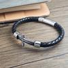 Simple Leather Bracelet Cross Popular Carved with Wheat Ear Pattern Men's Bracelet for Men Stainless Steel Clasp Jewelry Gift