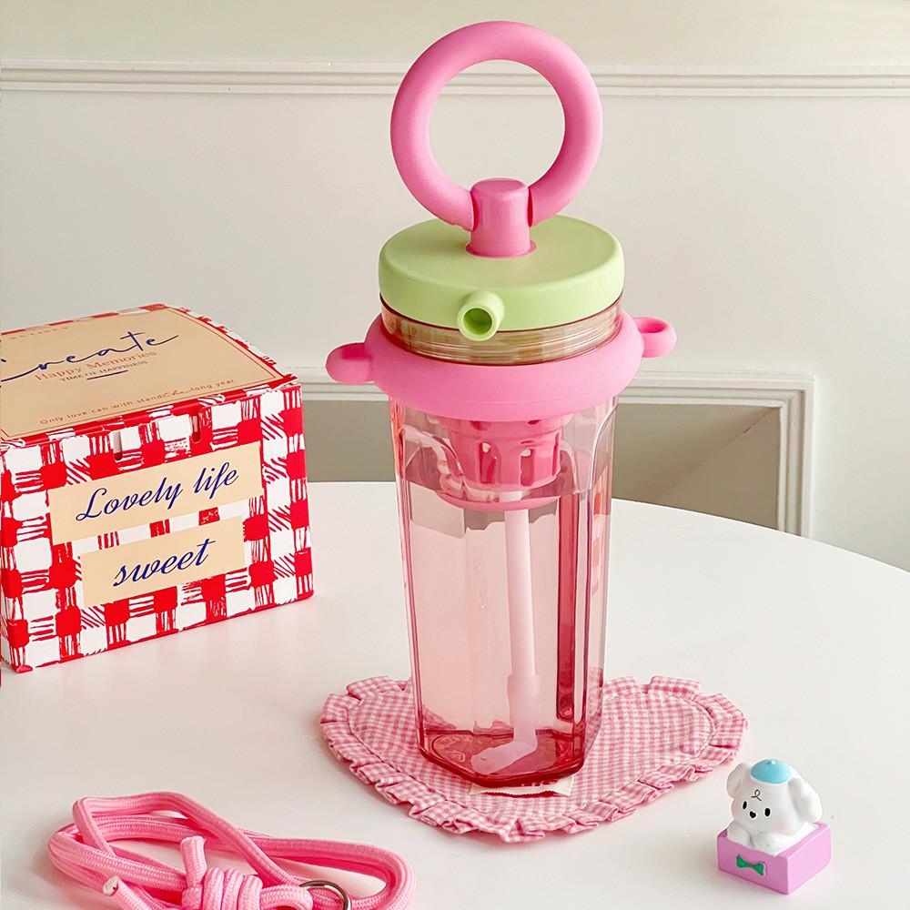 

Stylish Clear Plastic Water Cup With Straw For Daily Use And Outdoor Activities Pink