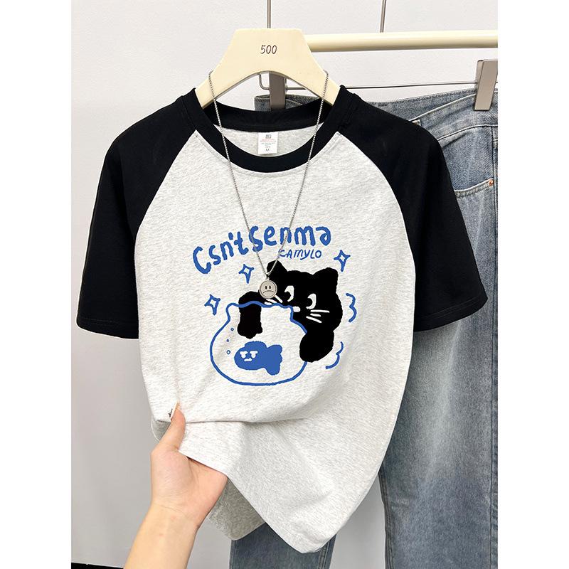 

Women s Summer Loose Fit Raglan Sleeve Cotton T-shirt with Fun Print XL