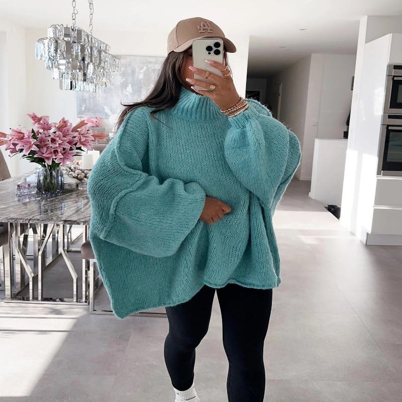 Pullover Lungo Oversize Donna Casual Maglione Monocolore