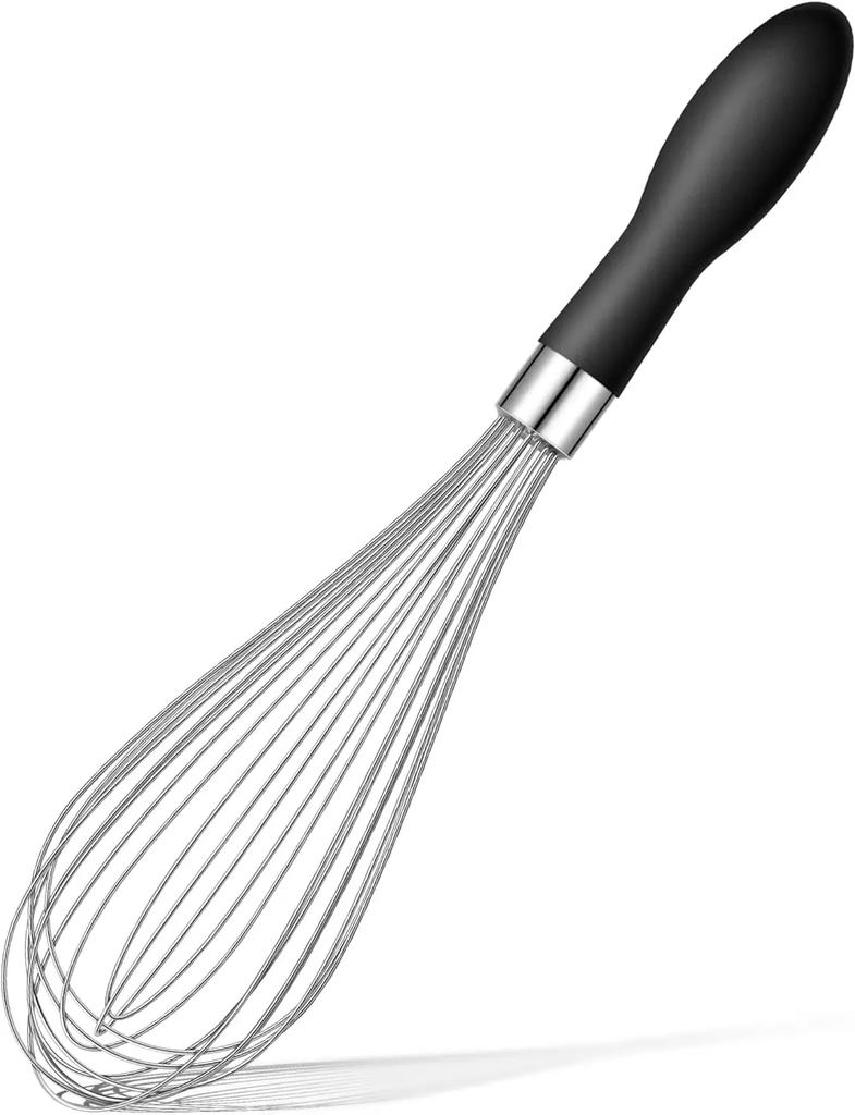 12 Inch Household Stainless Steel Manual Mixer Balloon Whisks For Cooking With Soft Silicone Handle for Blending,Whisking