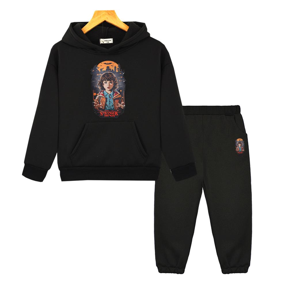 Stranger Things Print Anime Hoodie Fleece Sweatshirt Jacket 2pcs Pullover+pant Boy Girls Hooded Spors Sets Kids Boutique Clothes