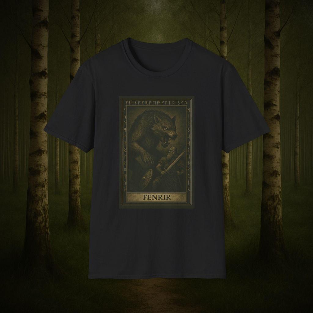 Fenrir Norse Tarot Men T Shirt Viking Mythology Tee Runes Ravens Pagan Wolf Spirit Graphic Cotton Shirts