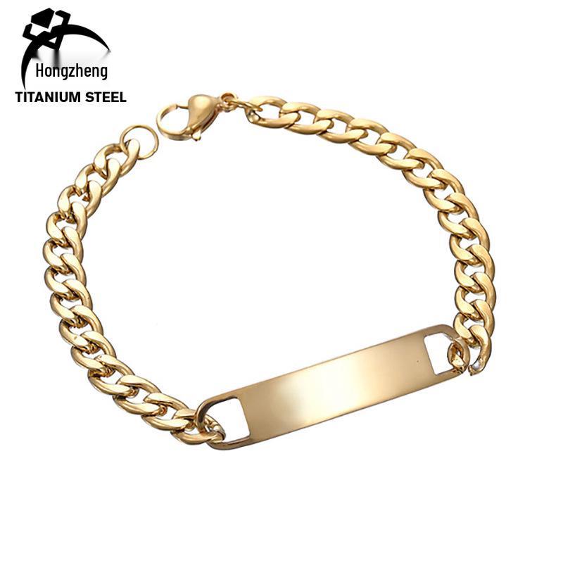 Męska minimalistyczna bransoletka z tytanowej stali z zakrzywioną płytką i grawerem laserowym