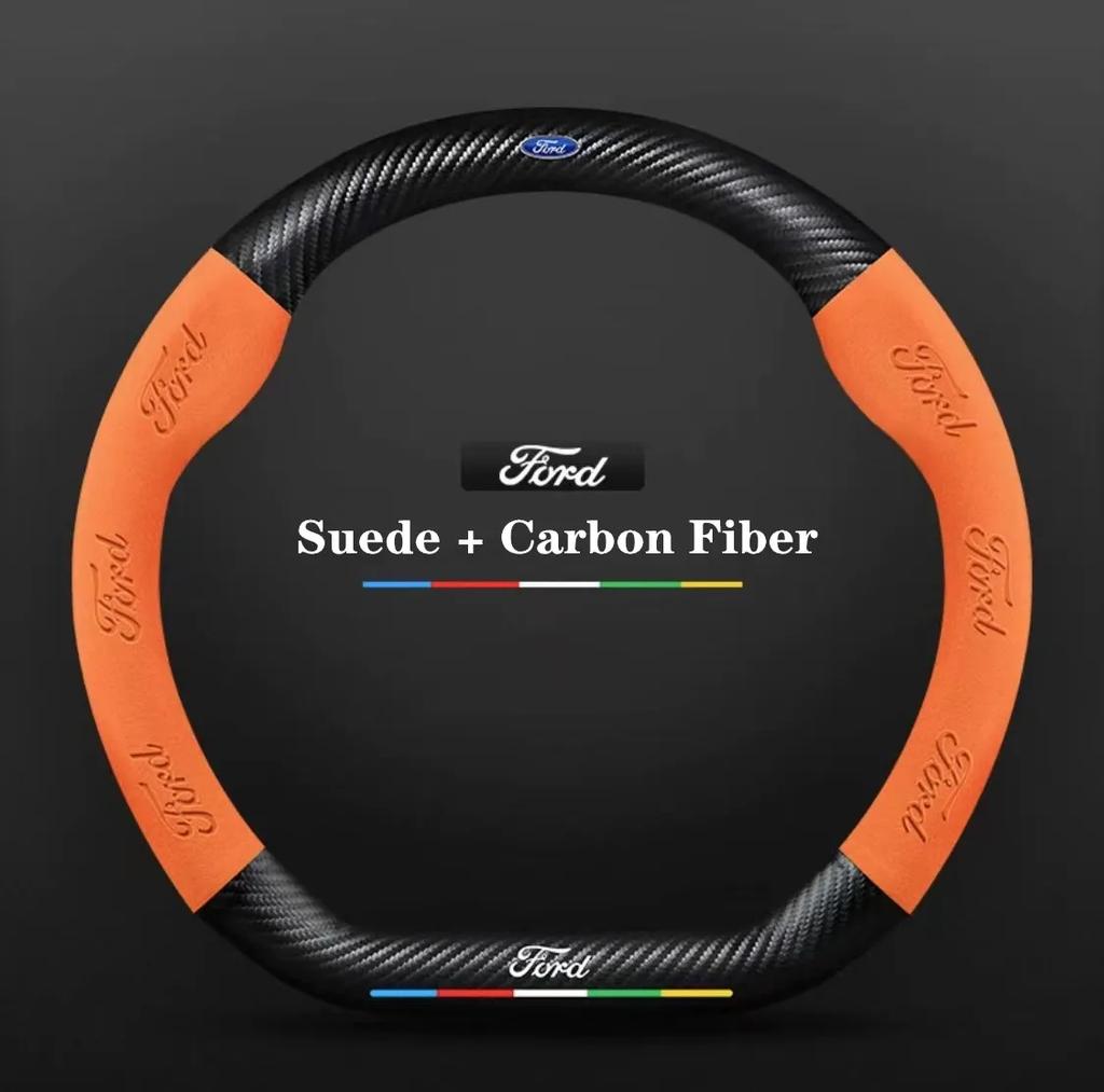 DIPE4 Ford ST EXPLORER EDGE Fiesta Focus Mondeo F150 Fusion Mustang Kuga Ranger Car Anti-Slip Suede Carbon Fiber Steering Wheel Cover